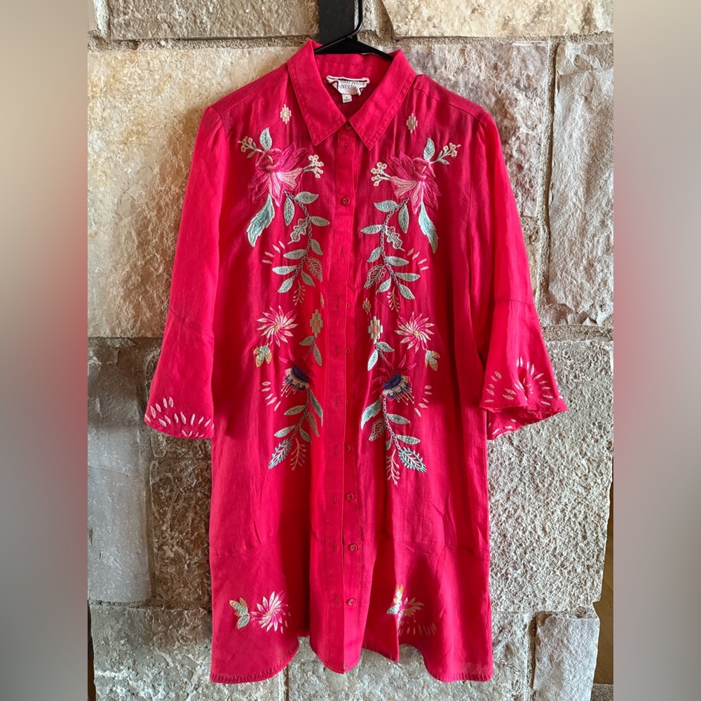 Johnny Was Hot Pink Linen Button-Up Shirt